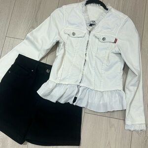 Hard Tail White Jean Jacket with Peplum Hem
